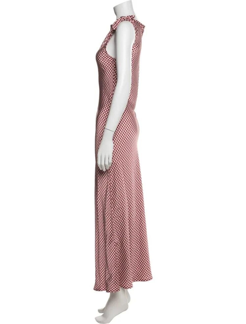 Caroline Constas womens Wine Red Gingham Check Satin Long Maxi Dress size Small - Picture 7 of 10